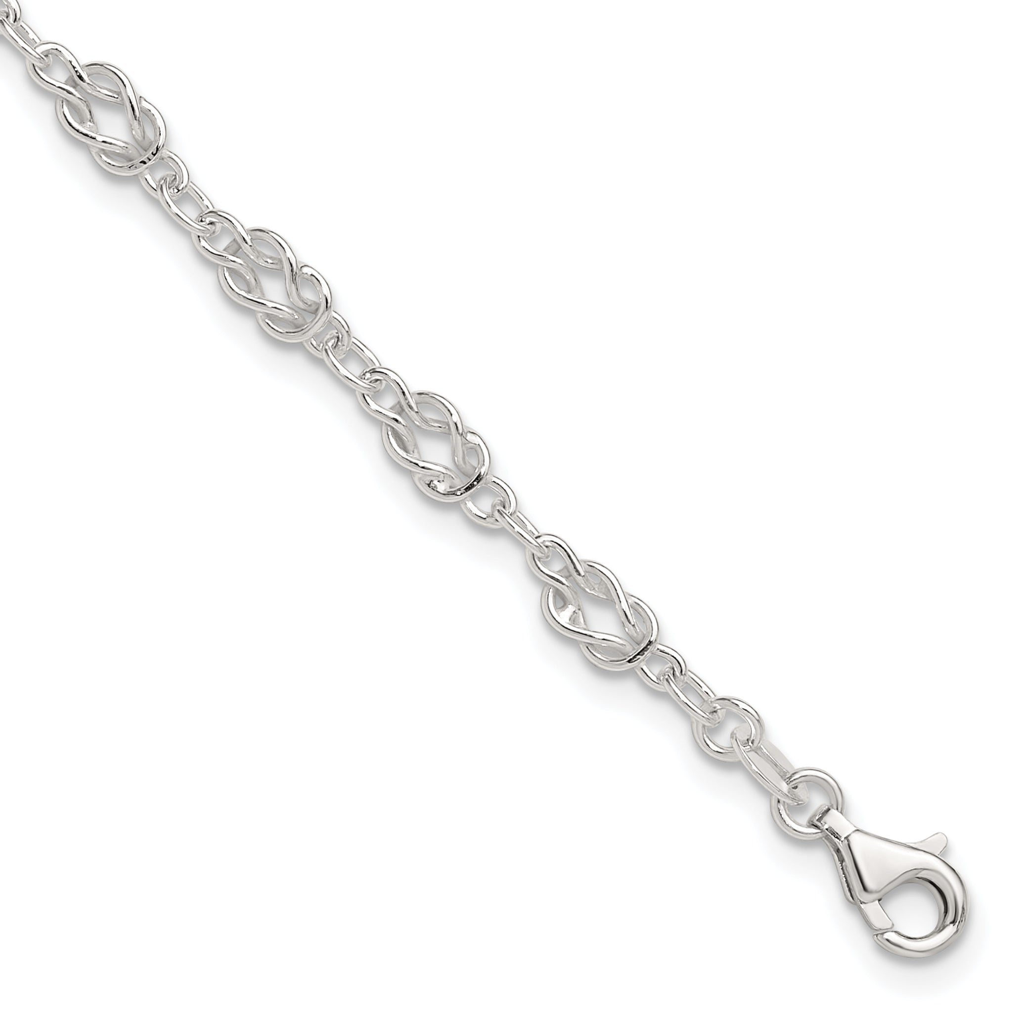 Sterling Silver 10inch Solid Polished Fancy Knot-Link Anklet