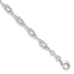 Sterling Silver 10inch Solid Polished Fancy Knot-Link Anklet