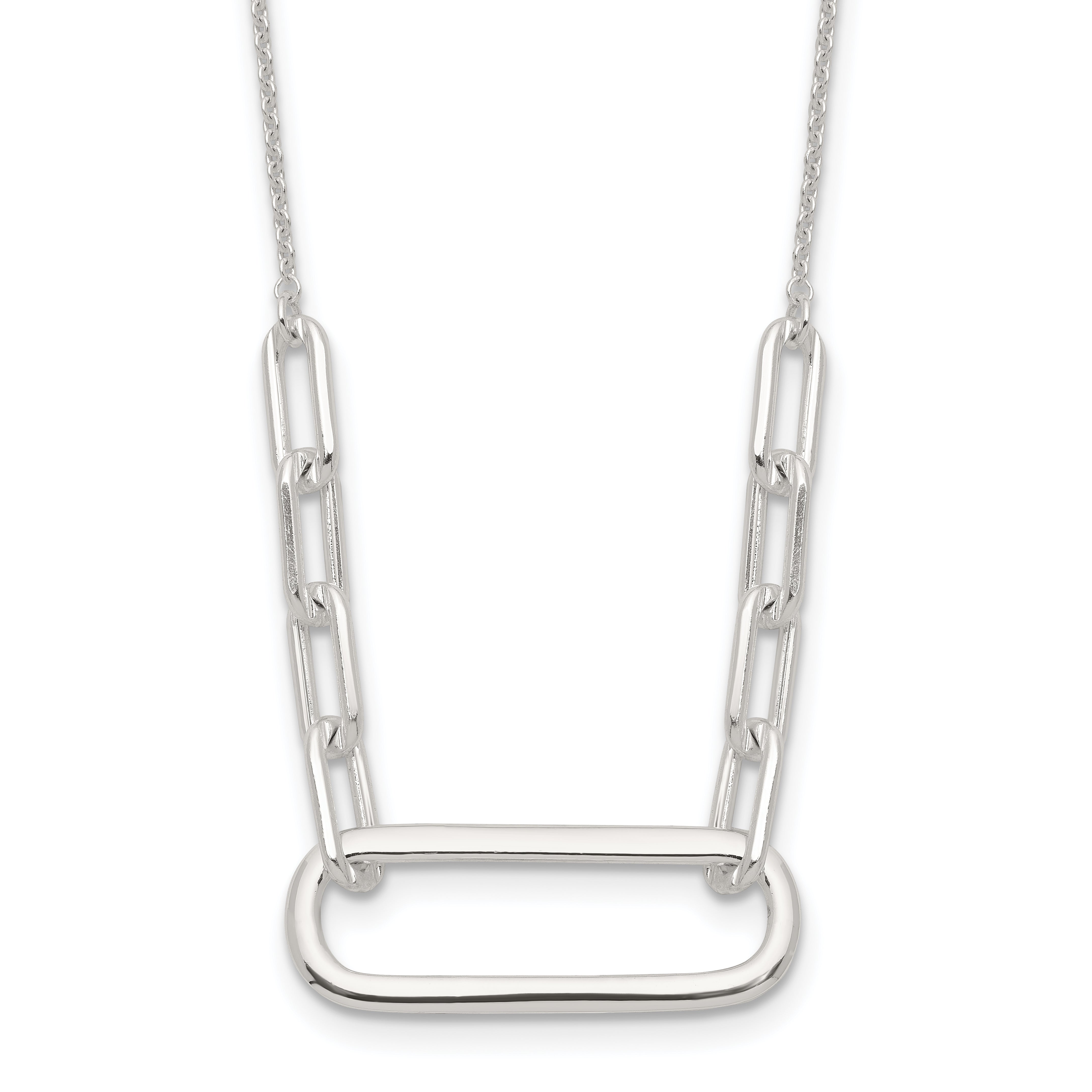 Sterling Silver E-coated Large Paperclip Link Center 17.5in Necklace