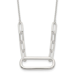 Sterling Silver E-coated Large Paperclip Link Center 17.5in Necklace
