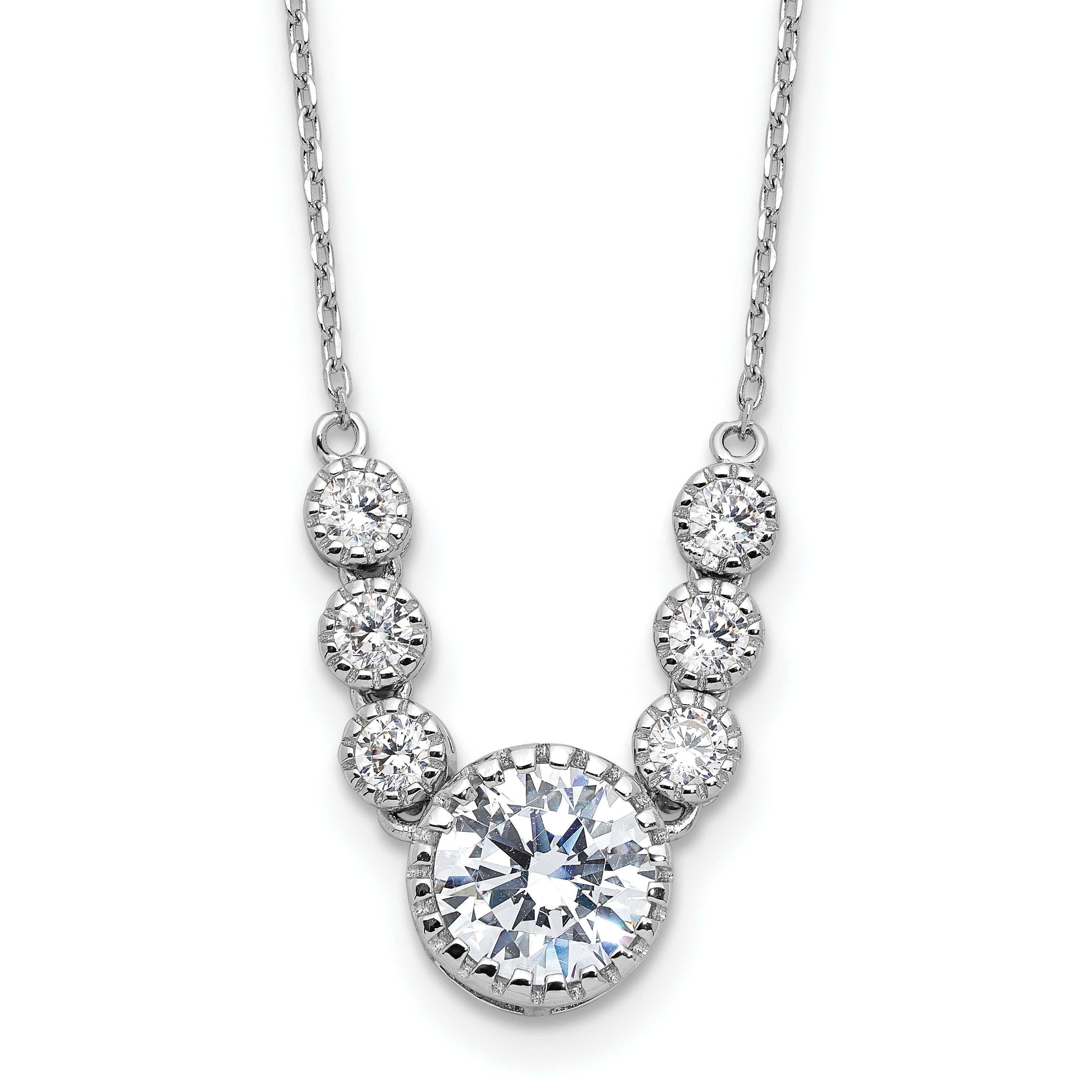 Sterling Silver Rhodium-Rhodium-Plated with CZ 16in With 2 Inch Extention Necklace
