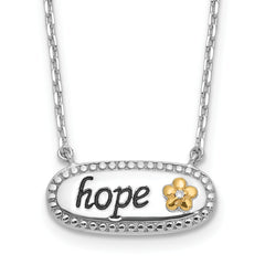 Sterling Silver w/14k accentRhodium-Rhodium-Plated CZ Enamel HOPE With 2 Inch Extention Necklace