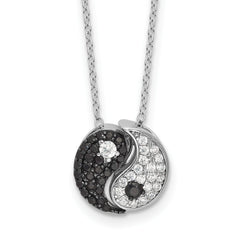 Sterling SilverRhodium-Rhodium-Plated Black/White CZ Yin Yang 16in With 2 Inch Extention. Necklace