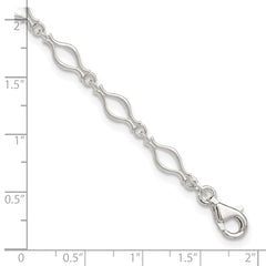 Sterling Silver 10inch Solid Polished Fancy Link Anklet