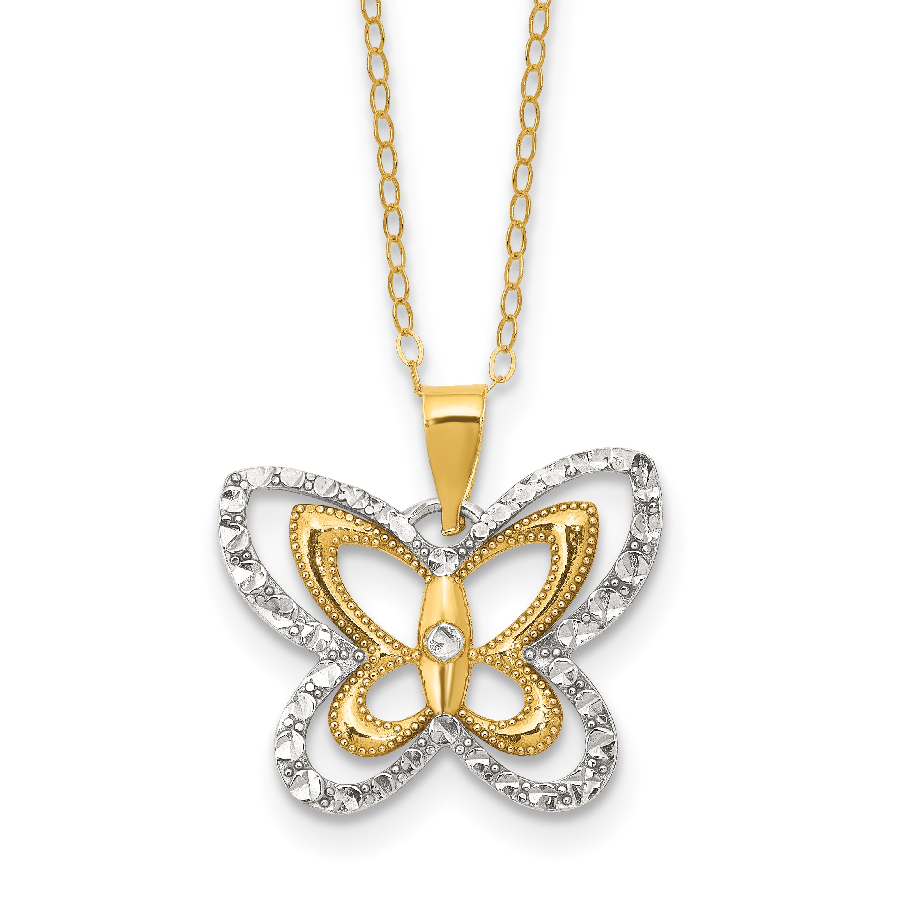 Sterling Silver Gold-tone White Rhodium D/C 16in With 2in ext. Necklace