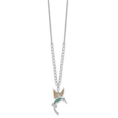 Sterling Silver Rhod-pltd CZ/Crystal Hummingbird 16in With 2in ext Necklace