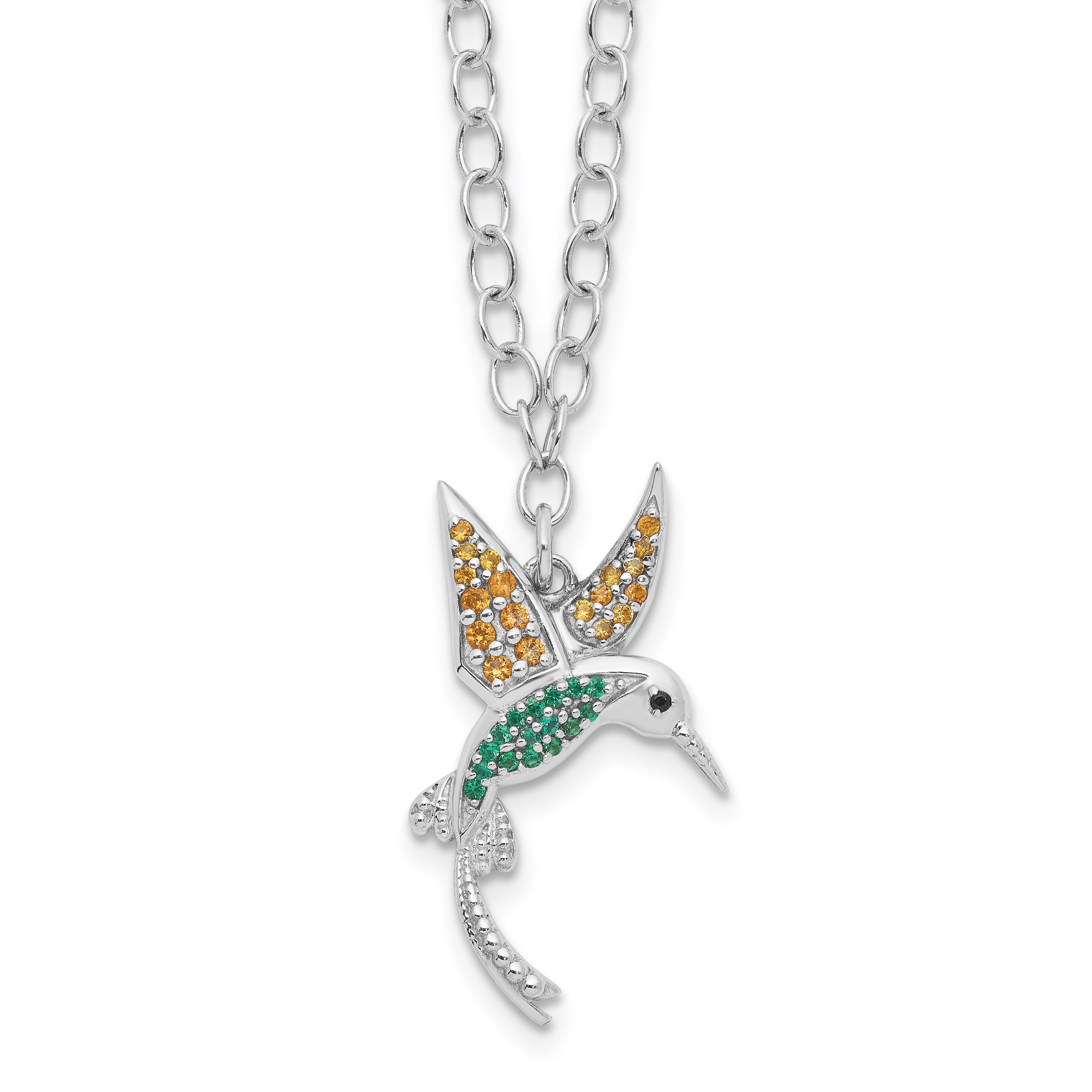 Sterling Silver Rhod-pltd CZ/Crystal Hummingbird 16in With 2in ext Necklace