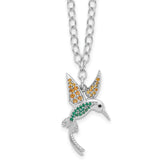 Sterling Silver Rhod-pltd CZ/Crystal Hummingbird 16in With 2in ext Necklace
