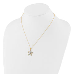 Sterling Silver Gold-tone White Rhod D/C Flower With 2in ext. Necklace