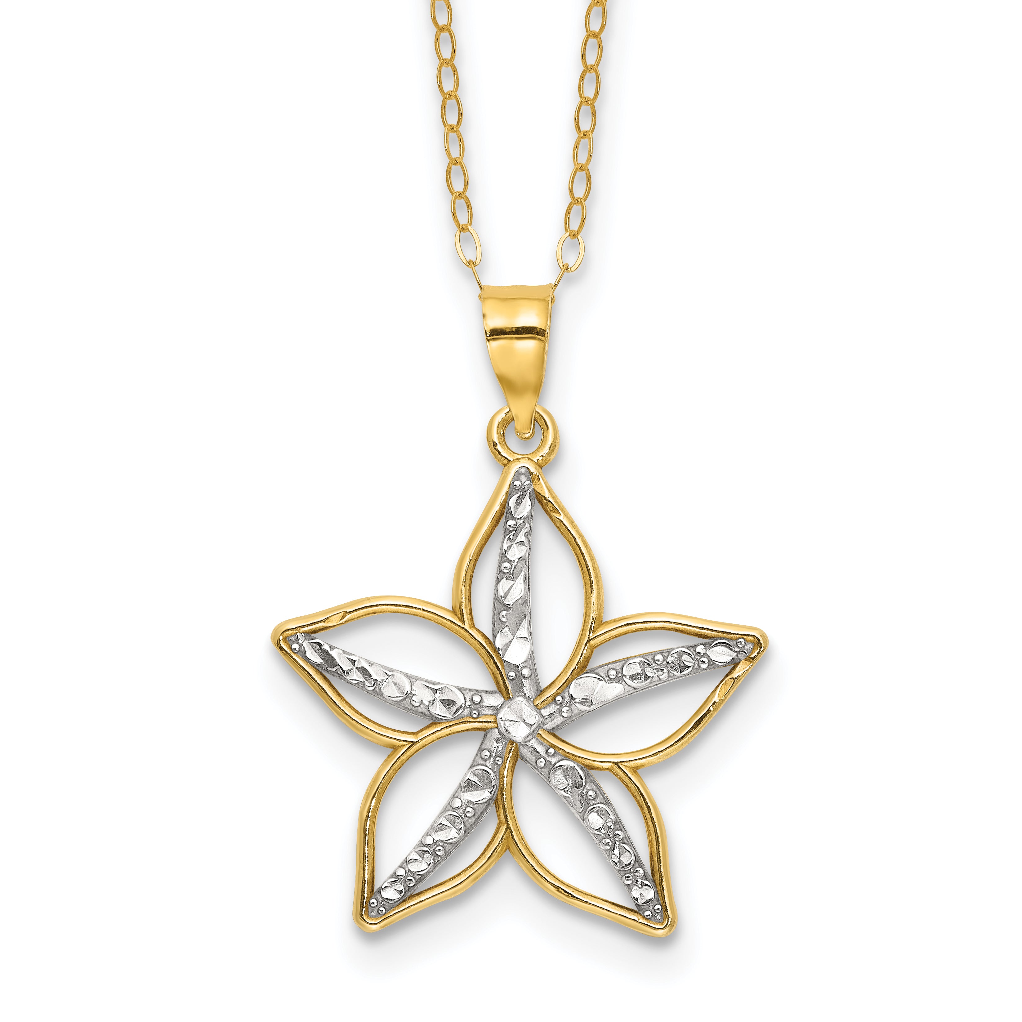 Sterling Silver Gold-tone White Rhod D/C Flower With 2in ext. Necklace