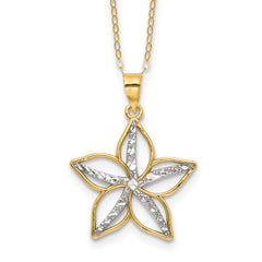 Sterling Silver Gold-tone White Rhod D/C Flower With 2in ext. Necklace