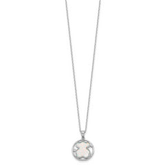 Sterling Silver RH-plated CZ Cr Opal Inlay Bear 16in With 2in ext Necklace