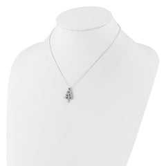 Sterling Silver RH-plated Multi Color CZ Christmas Tree With 2in ext Necklace