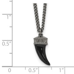 Sterling Silver Antiqued Enamel 3D Horn With 1.5 in ext. Necklace