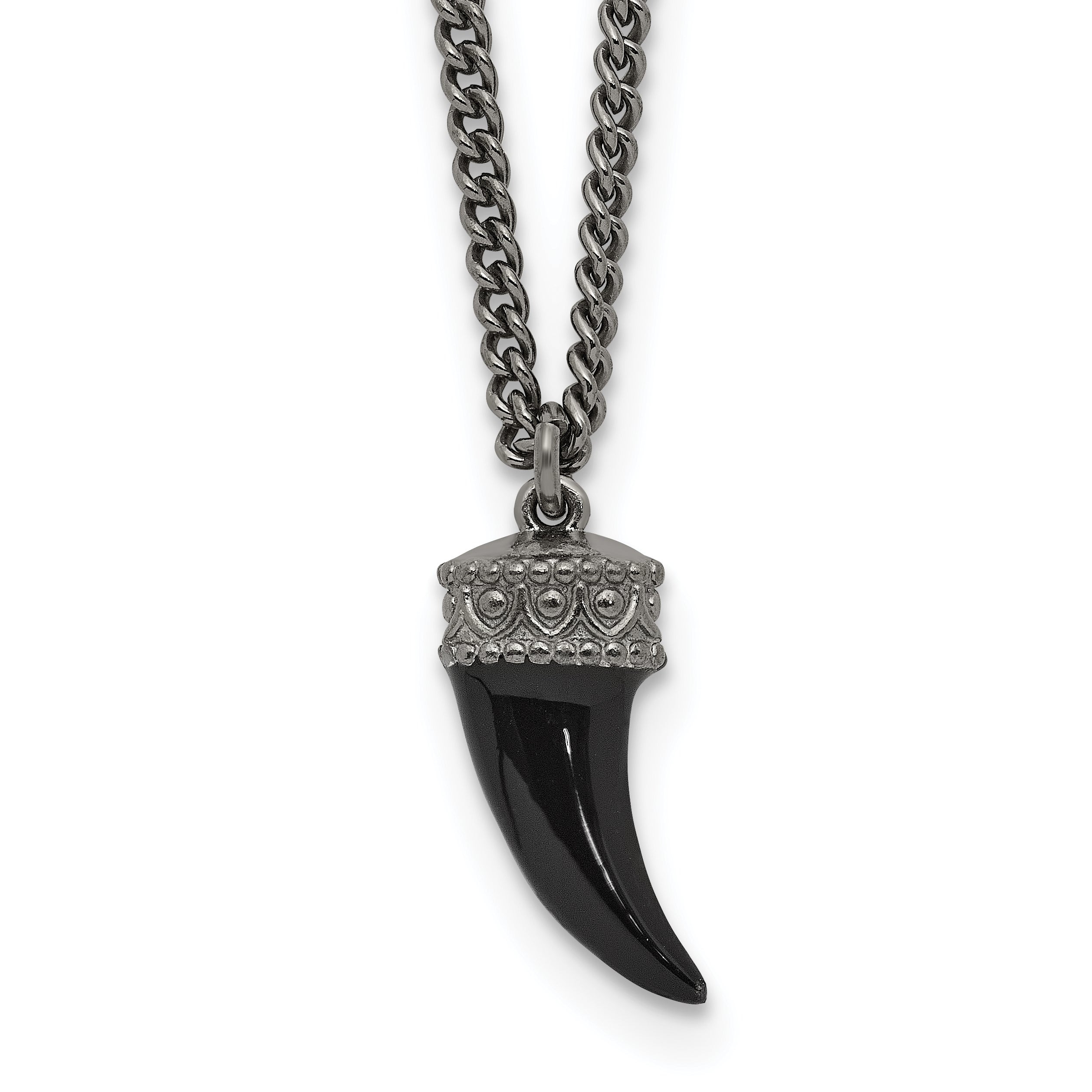 Sterling Silver Antiqued Enamel 3D Horn w/1.5 in ext. Necklace