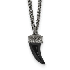 Sterling Silver Antiqued Enamel 3D Horn w/1.5 in ext. Necklace