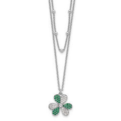 Sterling Silver Rhodium-Platedod-pltd CZ/Crystal Clover Beaded 16in w/2 in ext Necklace