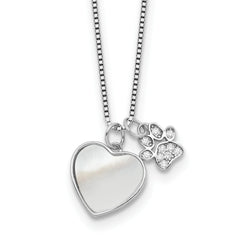 Sterling Silver Rhodium-Platedod-plated MOP/CZ Paw With 2 Inch Extention Necklace
