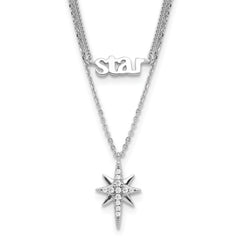 Sterling Silver Rhodium-Platedod-plate STAR CZ With 2 Inch Extention Layer Necklace