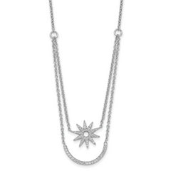 Pure Fire Sterling Silver Rhodium-Rhodium-Plated Two Strand CZ Star 16in 1.5in ext