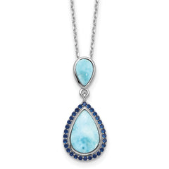 Sterling SilverRhodium-Rhodium-Plated Blue CZ and Larimar 16in With 2 Inch Extention Necklace