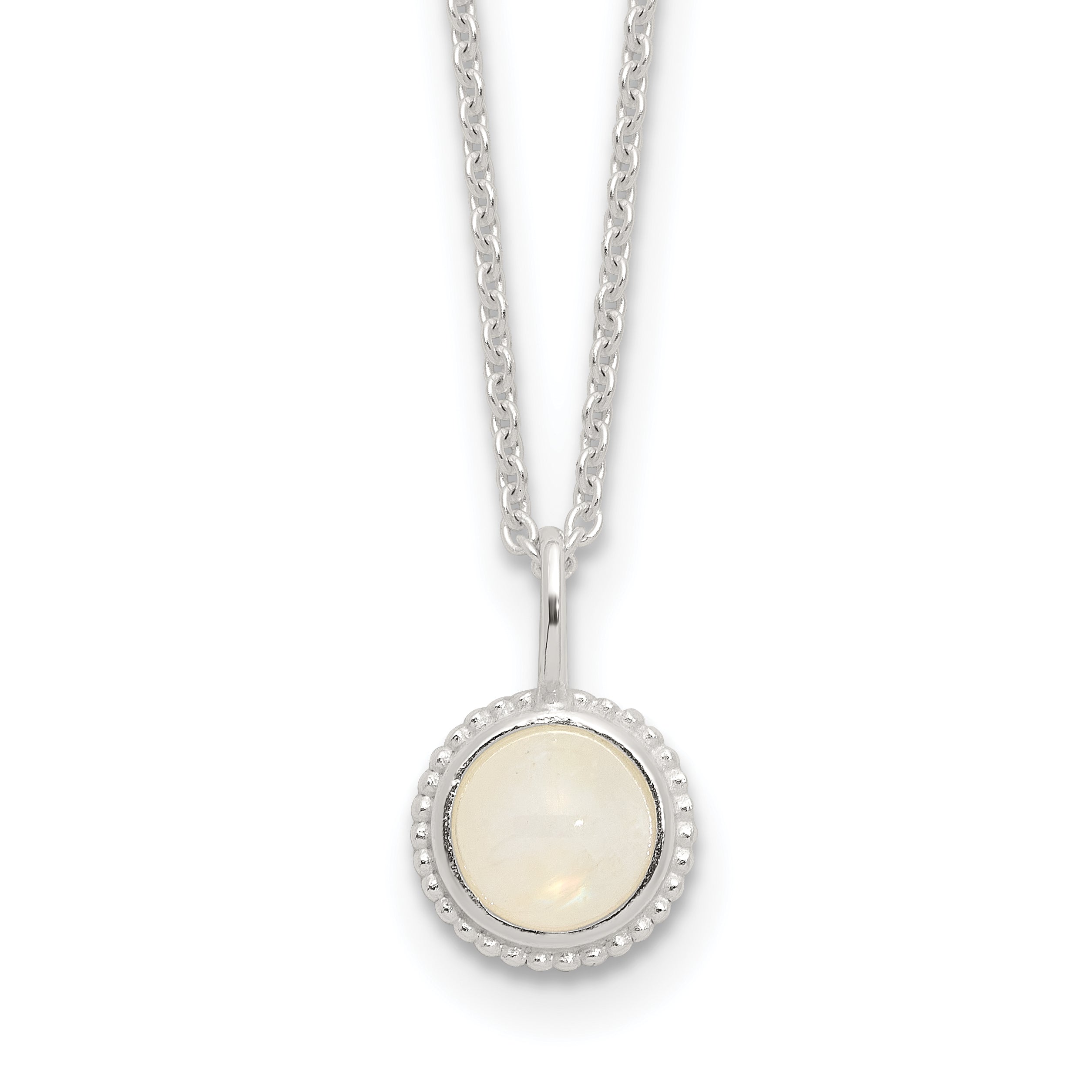 Sterling Silver E-coated Moonstone 17.75in With 2 Inch Extention Necklace