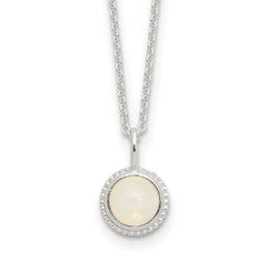 Sterling Silver E-coated Moonstone 17.75in With 2 Inch Extention Necklace