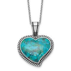 Sterling Silver Rhodium-Plated-pl Oxidized Compressed Turquoise w/1.75in ext Necklace