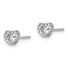 Sterling Silver Rhodium-plated Polished CZ Heart Children's 13in w/2in Ext. Necklace & Stud Earring Set