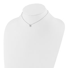 Sterling Silver Rhodium-plated Polished CZ Heart Children's 13in w/2in Ext. Necklace & Stud Earring Set