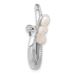 Sterling Silver Rhodium-plated 4-5mm White Round Freshwater Cultured Pearl and CZ Pin