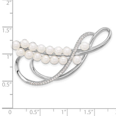 Sterling Silver Rhodium-plated 4-5mm White Round Freshwater Cultured Pearl and CZ Pin