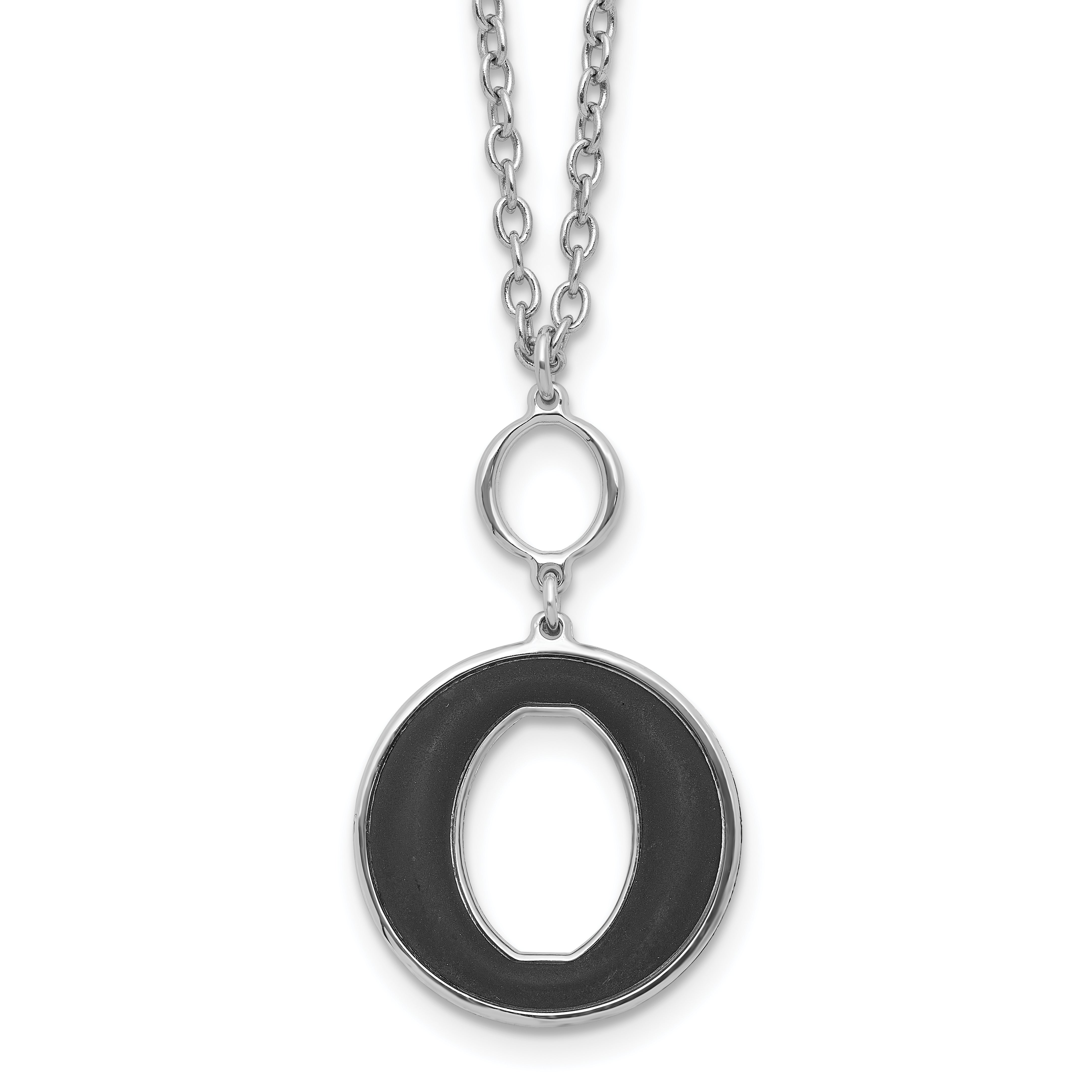 Sterling Silver Rhodium-Rhodium-Plated 18in With 2 Inch Extention Black Enamel Circle Necklace