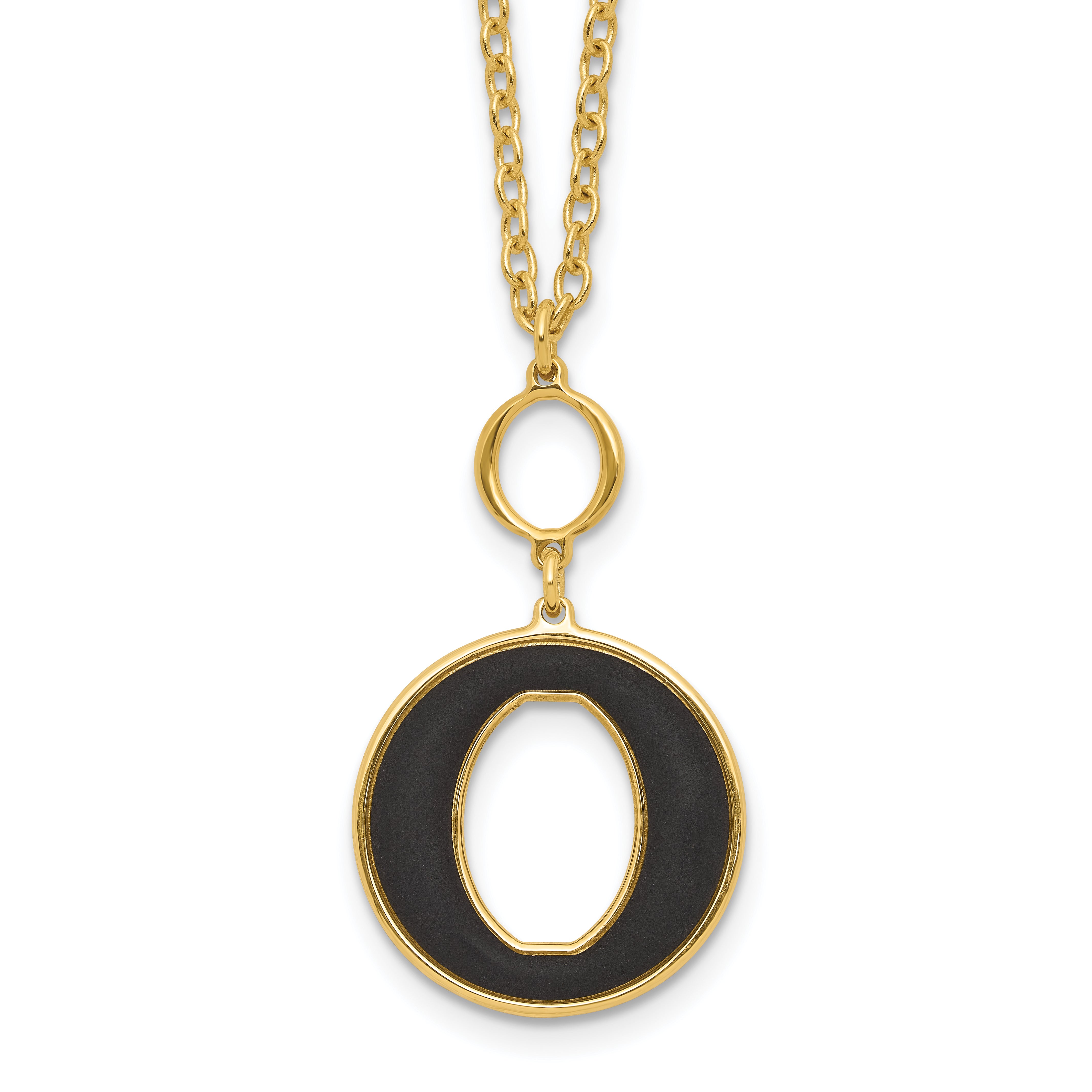 Sterling Silver Gold-plated 18in With 2 Inch Extention Black Enamel Circle Necklace