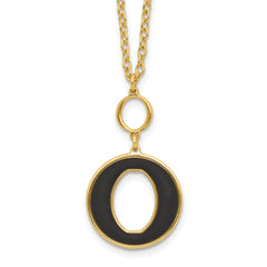 Sterling Silver Gold-plated 18in With 2 Inch Extention Black Enamel Circle Necklace