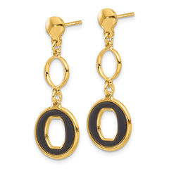 Sterling Silver Gold-plated Polished Black Circle Post Dangle Earrings