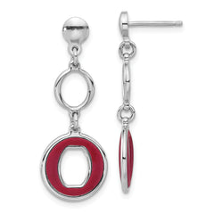 Sterling Silver Rhodium-plated Polished Red Circle Post Dangle Earrings