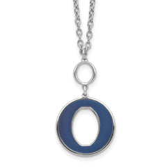 Sterling Silver Rhodium-Rhodium-Plated 18in With 2 Inch Extention Blue Enamel Circle Necklace