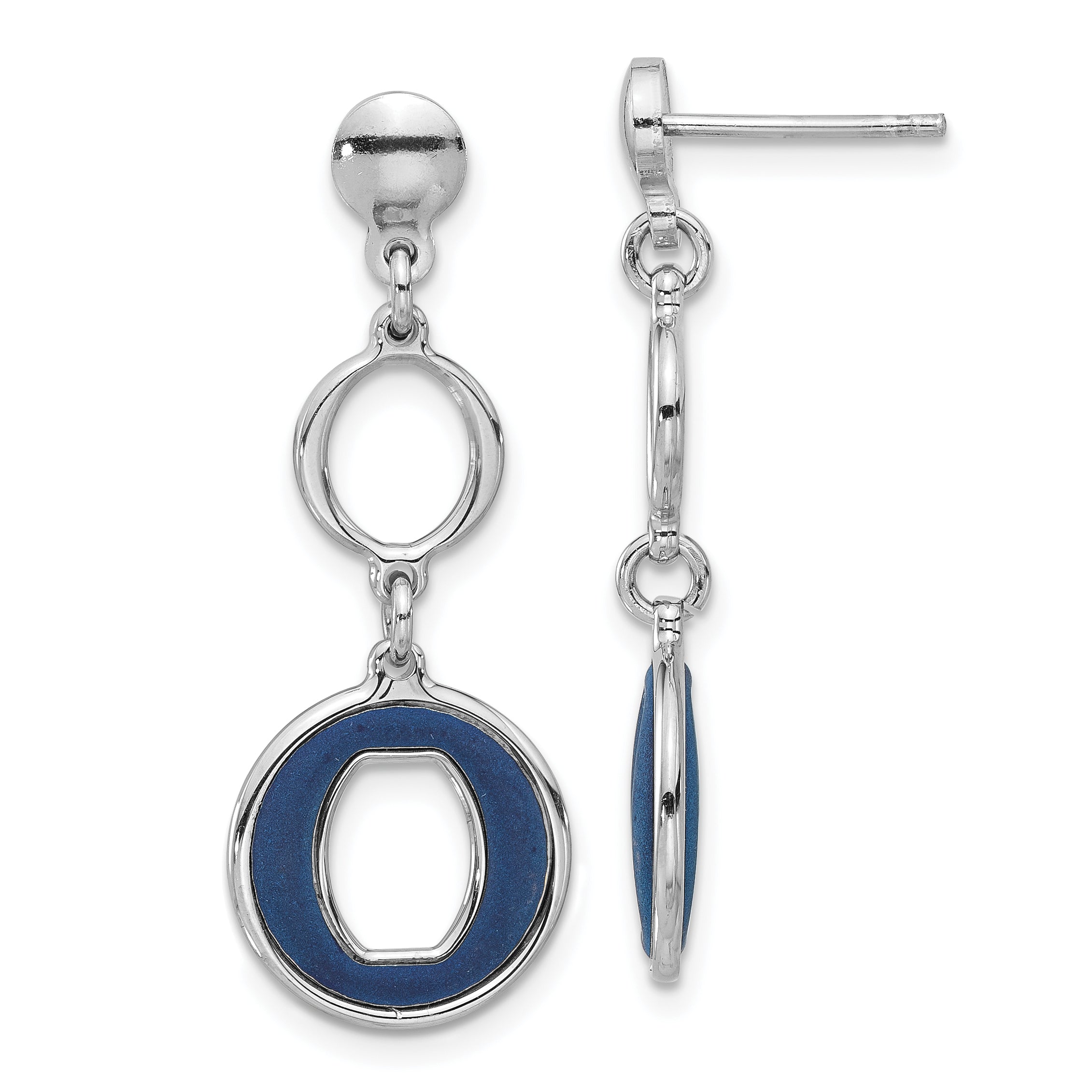 Sterling Silver Rhodium-plated Polished Blue Circle Post Dangle Earrings