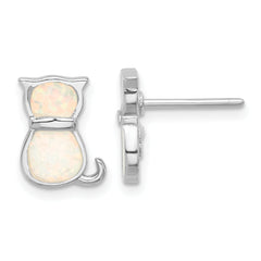 Sterling Silver RH-pl Cr.Opal Cat 16in Necklace w/1.75 ext/Earring Set