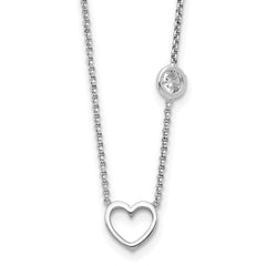 Sterling Silver Rhodium-Rhodium-Plated CZ & Heart w/ 2in Ext. Children's Necklace