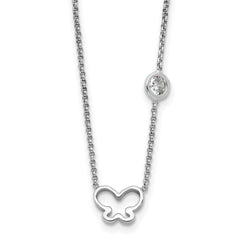Sterling Silver Rhodium-Platedod-plated CZ & Butterfly w/ 2in Ext. Children's Necklace