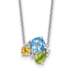 SS Rhodium-Platedodium Lt. Swiss BT/White Topaz/Peridot/Citrine 18in Necklace