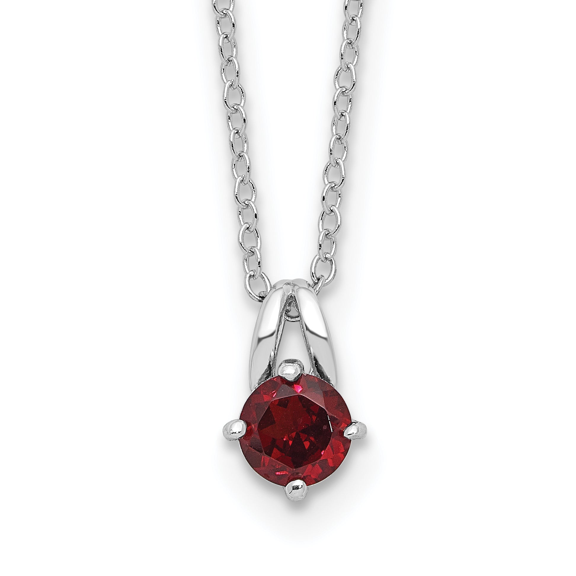 Sterling Silver Rhodium-Rhodium-Plated .6GA Garnet 16in w/1in ext Necklace