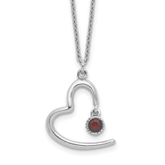 Sterling Silver Rhodium-Platedod-pltd Open Heart .06 Garnet 16in With 2 Inch Extention Necklace