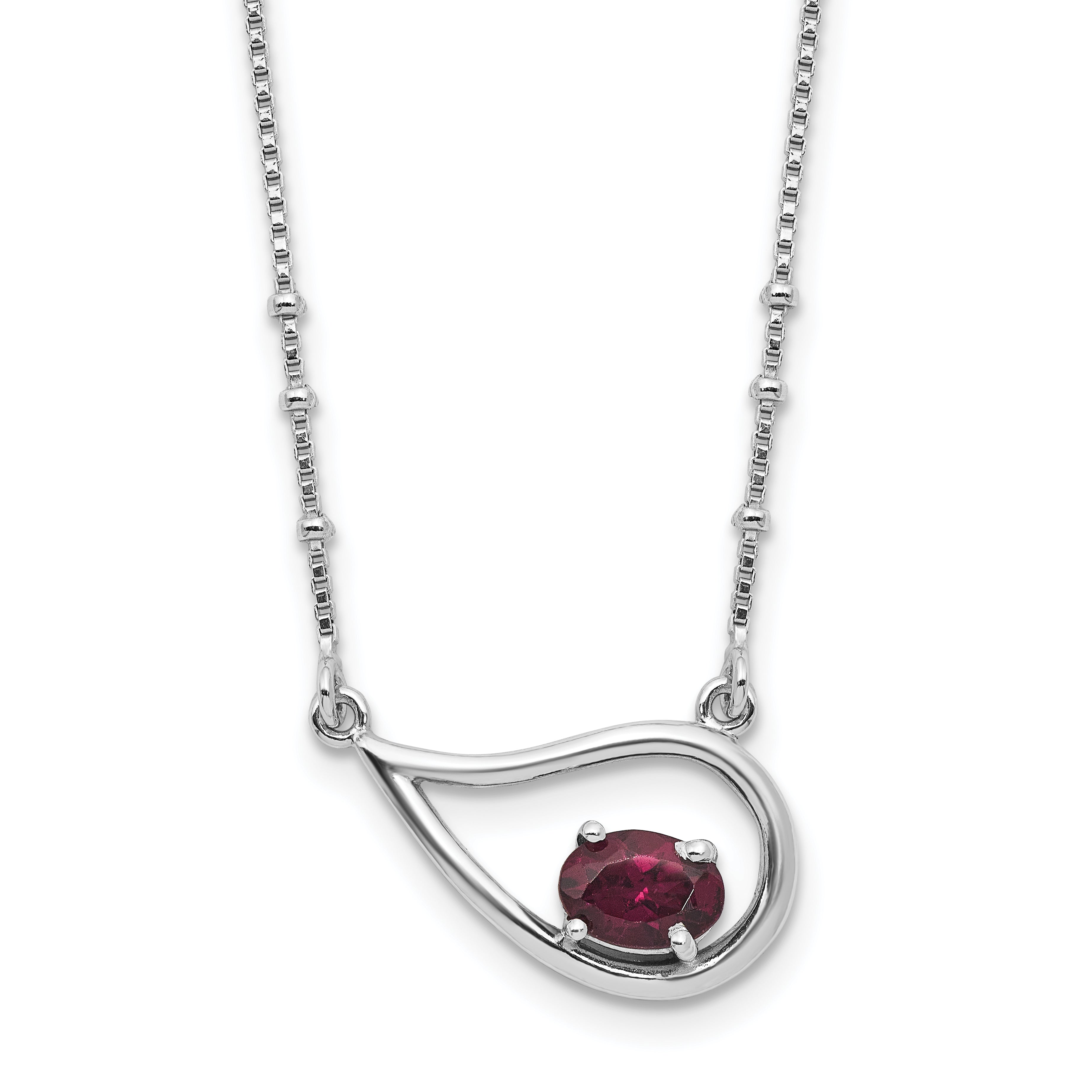 Sterling Silver Rhodium-Platedod-pltd Teardrop Rhodium-Platedod. Garnet 16in With 2 Inch Extention Necklace
