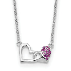 Sterling Silver Rhodium-Rhodium-Plated with Pink CZ Hearts 16in With 2 Inch Extention Necklace