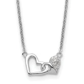 Sterling Silver Rhodium-plated CZ Double Heart 16IN Plus 2IN Ext Necklace
