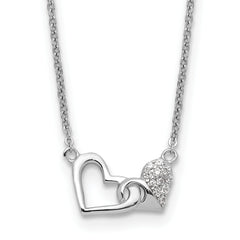 Sterling Silver Rhodium-plated CZ Double Heart 16IN Plus 2IN Ext Necklace
