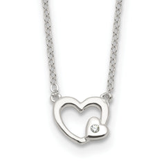Sterling Silver E-Coating CZ Heart 16in With 2 Inch Extention Necklace